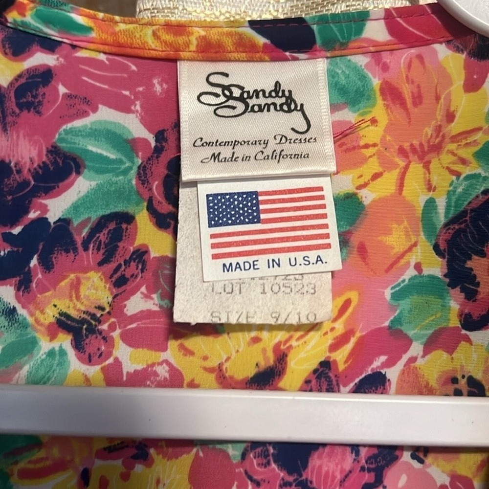 Sandy Sandy Floral Ruffle Dress Women 9/10 Multi 80s Tiered Garden Party Retro - Picture 2 of 8